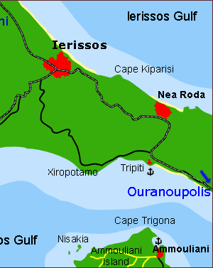 Map of Ierissos, Halkidiki, Greece