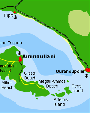 Map of Ammouliani Island, Halkidiki, Greece