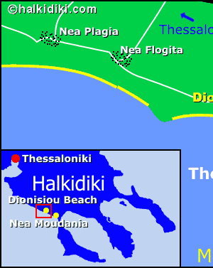 Map of Dionisiou Beach, Halkidiki, Greece