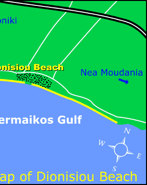 Map of Dionisiou Beach, Halkidiki, Greece