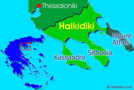 Map of Halkidiki, Greece