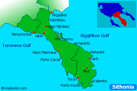 Map of Sithonia, Hakidiki, Greece
