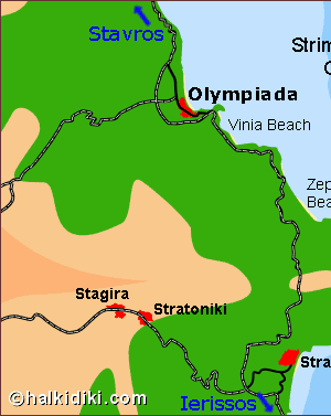 Map of Olympiada, Halkidiki, Greece