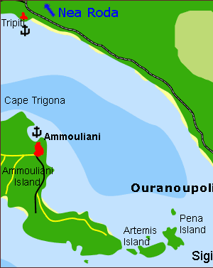 Map of Ouranoupolis, Halkidiki, Greece