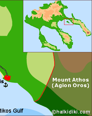 Map of Ouranoupolis, Halkidiki, Greece