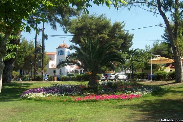 View of Hanioti church from the park.