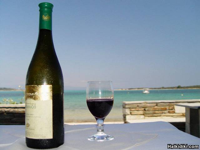 greek wine on the beach